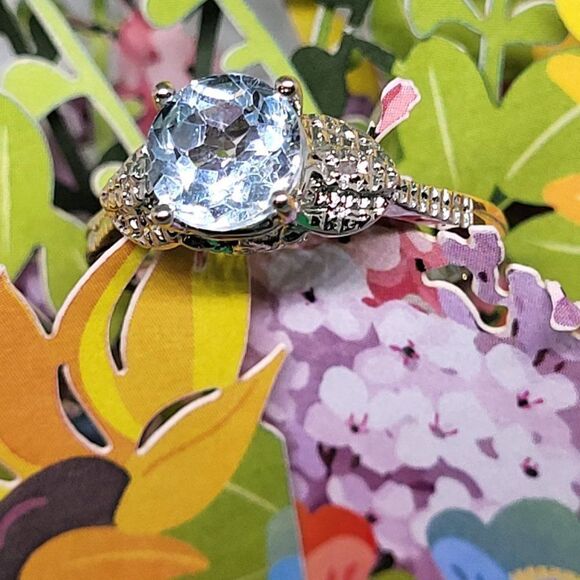 Elite New 1.51ctw Genuine Blue Topaz With Diamond.925 Sterling Silver Size7 Ring - Picture 5 of 6